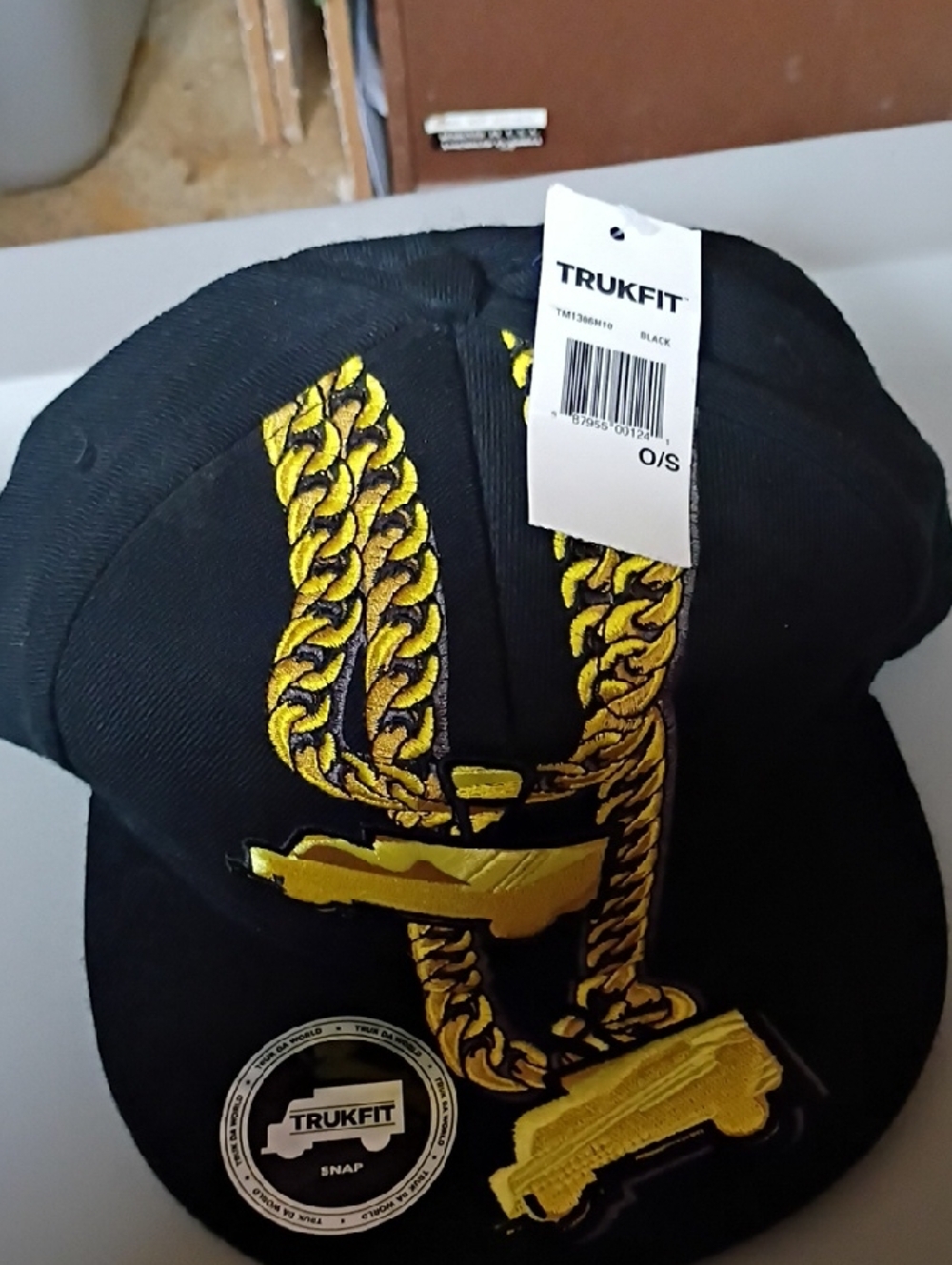 Trukfit Black Hat with Gold Embroidered Chain & Car Motifs
